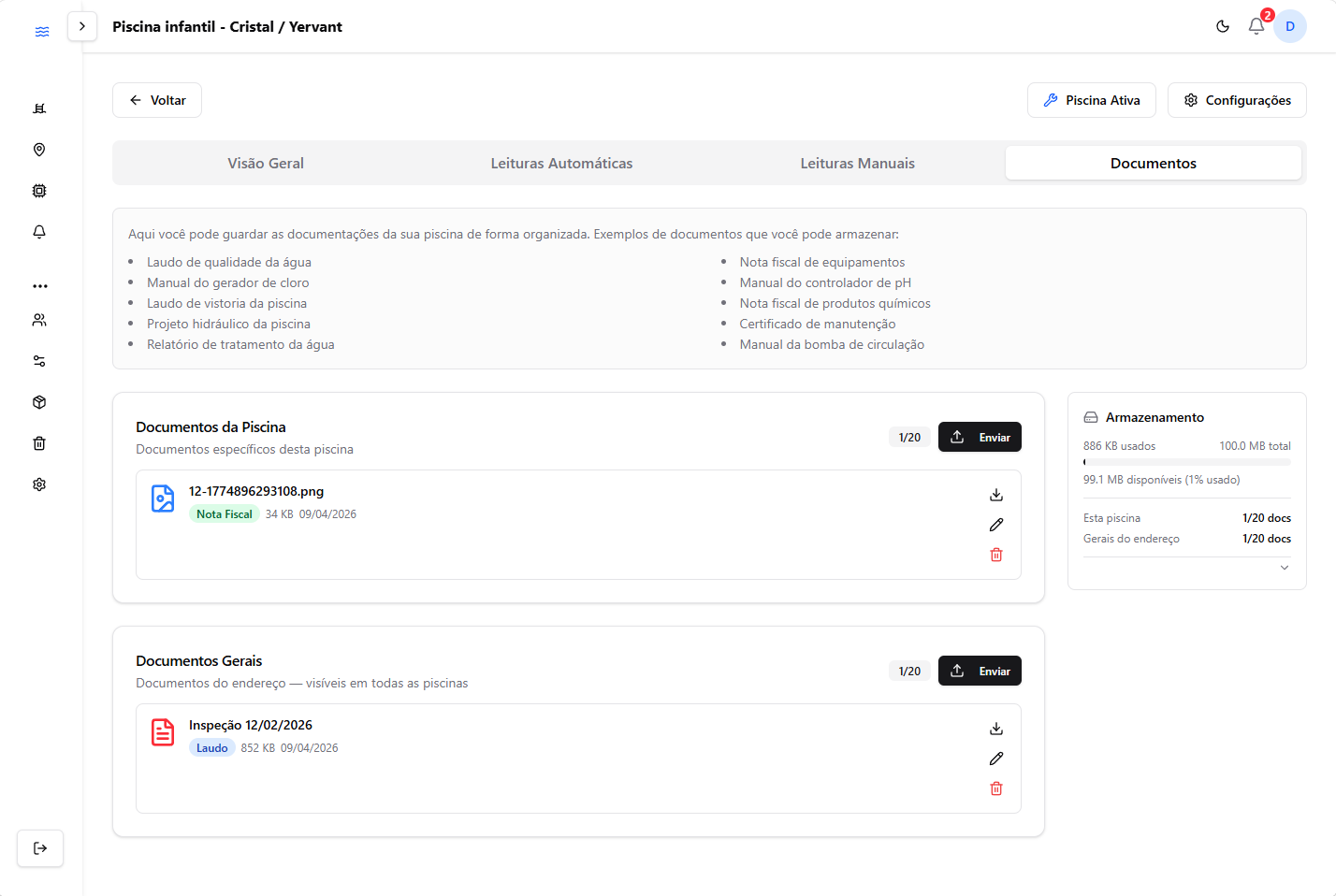 Histórico e documentos para conformidade no PoolCloud